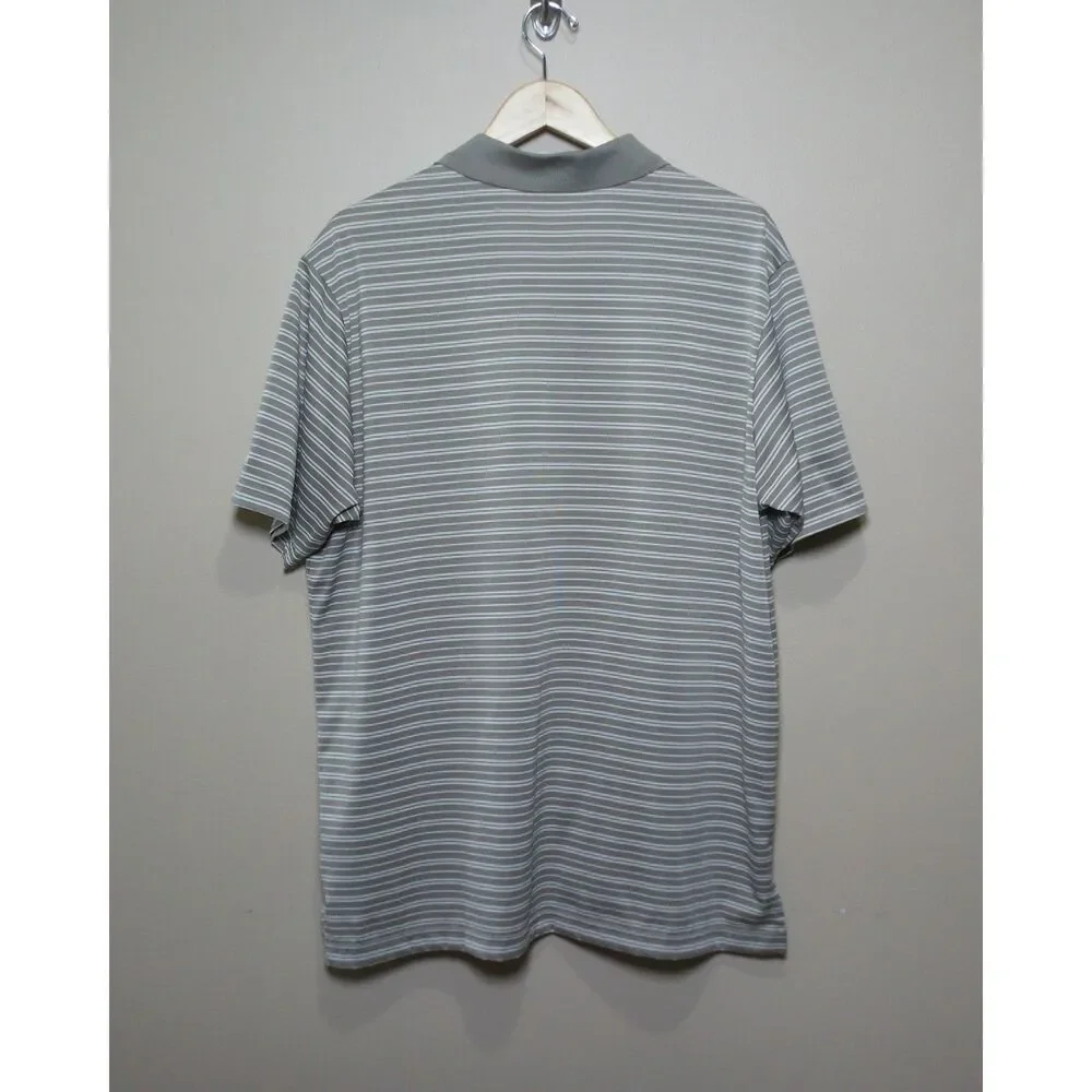 Adidas Golf Polo Men's Large Taupe Gray White Striped Performance Shirt